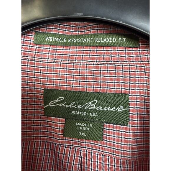 Eddie Bauer Relaxed Fit Wrinkle Resistant Short Sleeve Shirt Red Men XL Tall - Picture 8 of 9